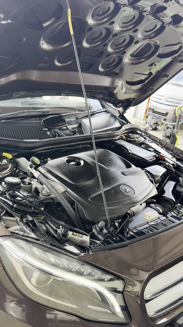 Mercedes GLA engine bay after detailing